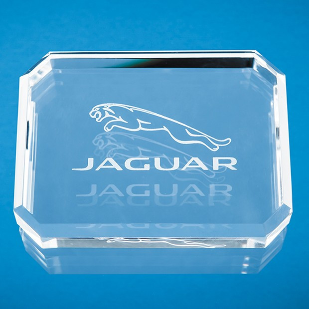 Promotional 10cm x 7.5cm Optical Crystal Facet Rectangle Paperweight