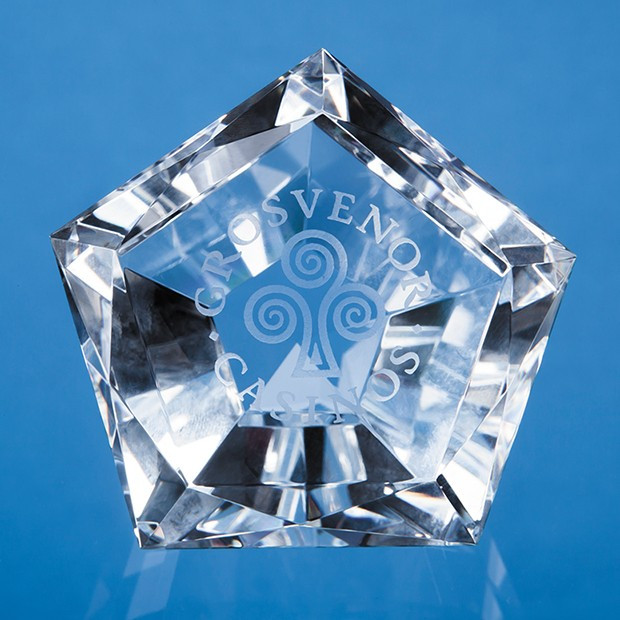 Promotional 6cm Optical Crystal Facet Pentagon Paperweight