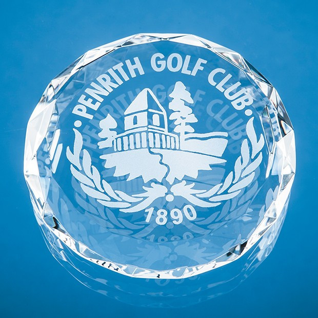 Promotional 8cm Optical Crystal Facet Circle Paperweight