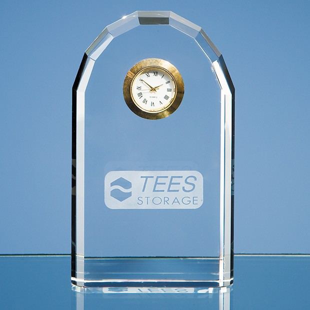 Promotional 13cm Optical Crystal Bevelled Arch Clock