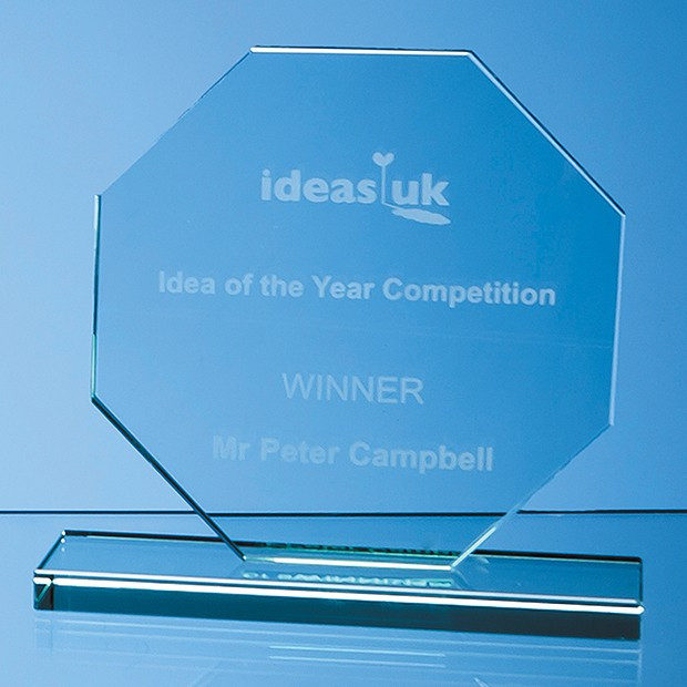 Promotional 15cm x 15cm x 12mm Jade Glass Octagon Award