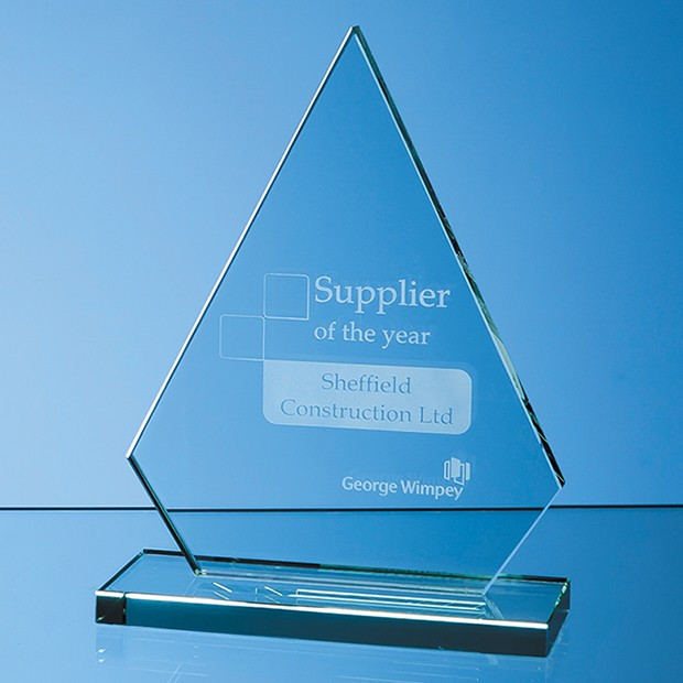 Promotional 19cm x 15cm x 12mm Jade Glass Peak Award