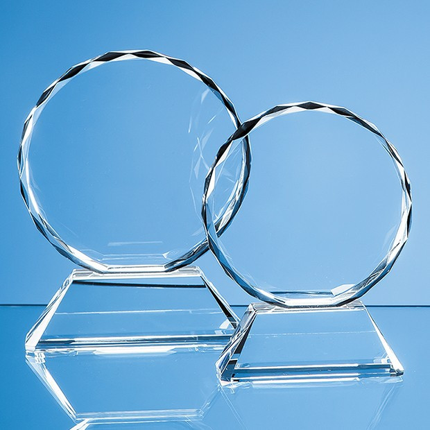 Promotional 11cm Optical Crystal Mounted Facet Circle Award