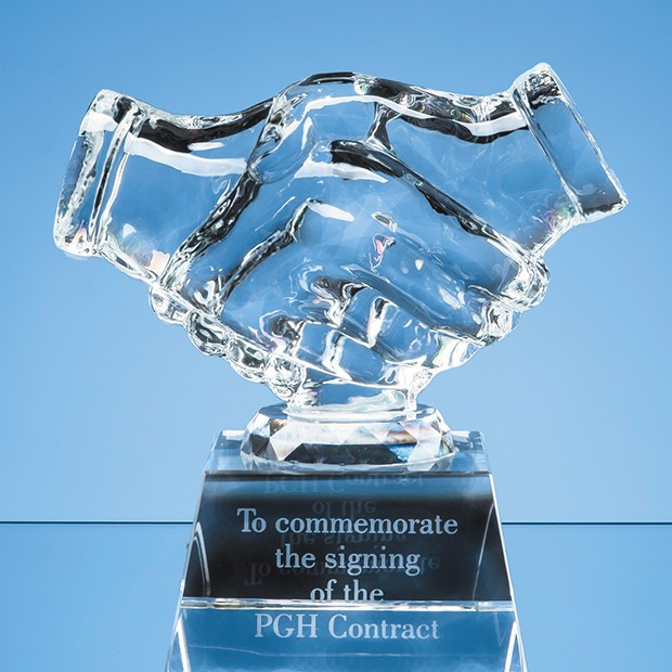 Promotional 11.5cm Optical Crystal Handshake Award