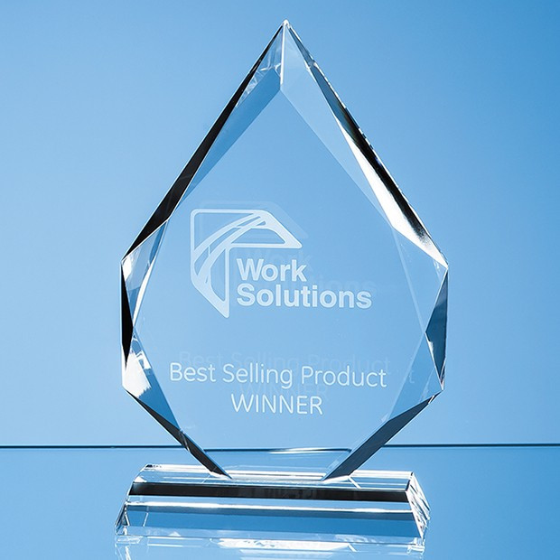 Promotional 17cm x 12cm x 20mm Clear Glass Facetted Diamond Peak Award