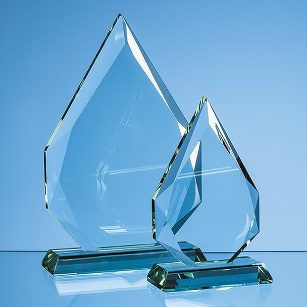 Promotional 15cm x 10.5cm x 19mm Jade Glass Facetted Diamond Peak Award