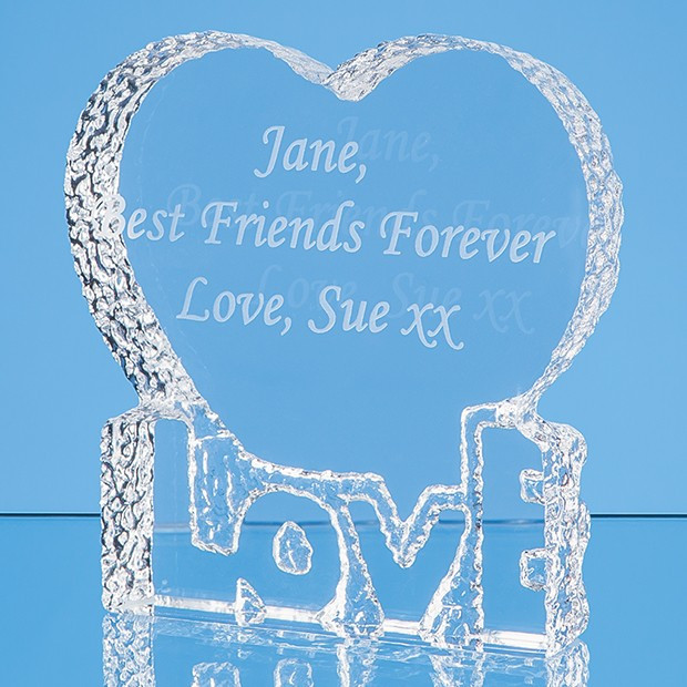 Promotional 10cm Optical Crystal 'Love' Heart Paperweight