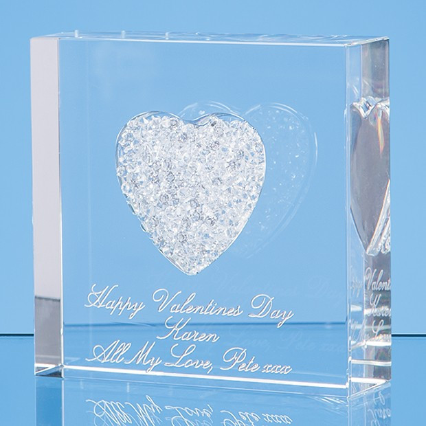 Promotional 7.5cm White Diamante Heart Paperweight