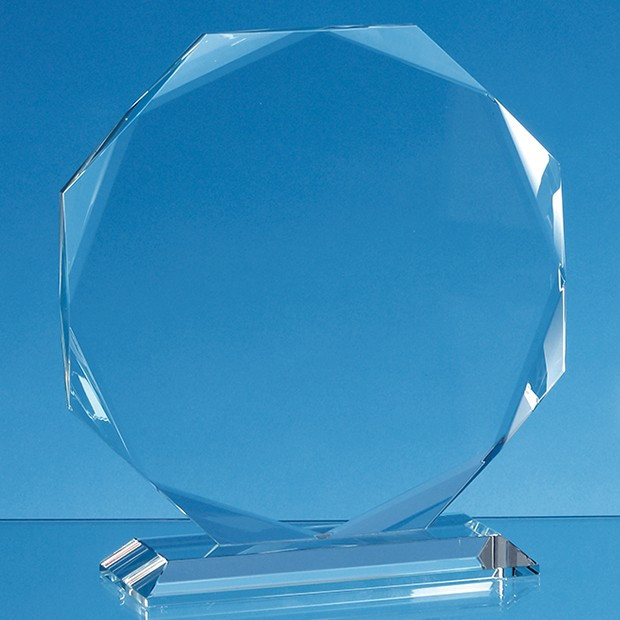 Promotional 11.5cm x 11.5cm x 15mm Clear Glass Facetted Octagon Award