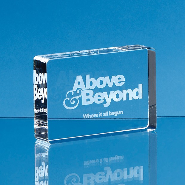 Promotional 9cm Optical Crystal Stand Up Rectangle Paperweight