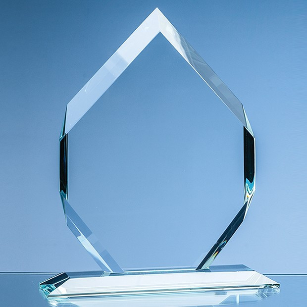 Promotional 19cm x 13cm x 15mm Clear Glass Majestic Diamond Award