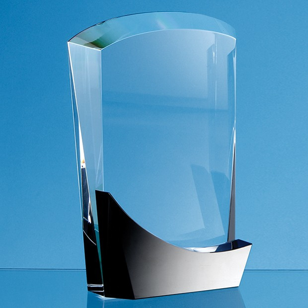 Promotional 18cm Optical Crystal Arch Award with Onyx Black Swooping Base