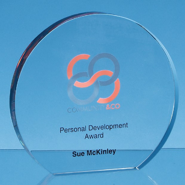 Promotional 12.5cm x 19mm Clear Glass Freestanding Circle Award