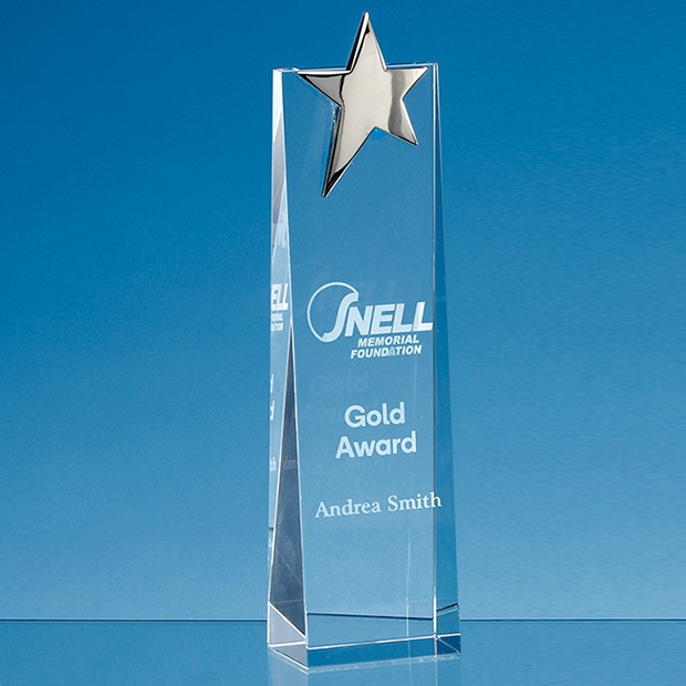 Promotional 27.5cm Optical Crystal Rectangle with a Gold Star