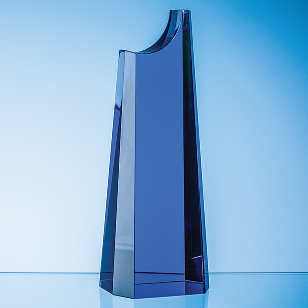 Promotional 28cm Cobalt Blue Optical Crystal Summit Award