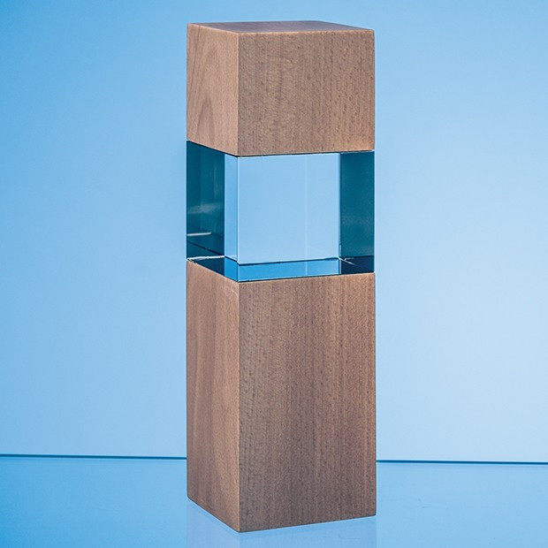 Promotional 20cm Wood & Optical Crystal Square Column Award