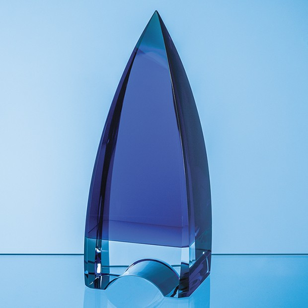 Promotional 20.5cm Cobalt Blue & Clear Optical Crystal Pinnacle Award