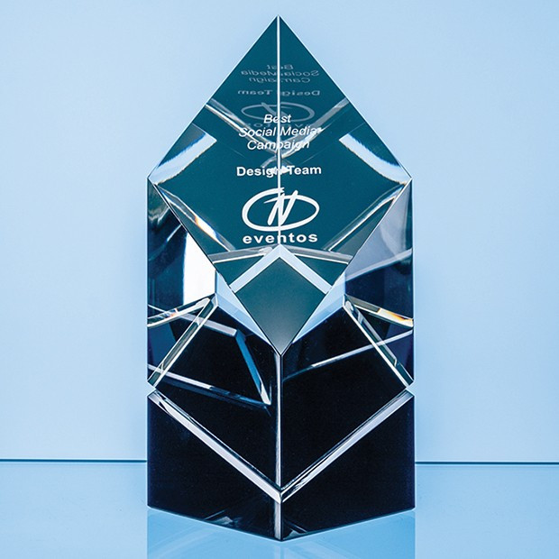 Promotional 18cm Clear & Onyx Black Optical Crystal Facetted Prism Award