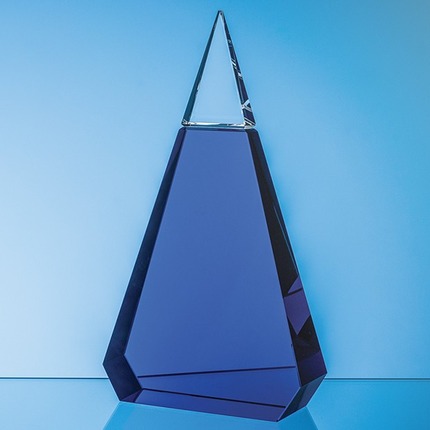 Promotional 25.5cm Cobalt Blue & Clear Optical Crystal Prism Award