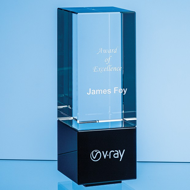 Promotional 18cm Clear & Onyx Black Optical Crystal Berkley Column Award