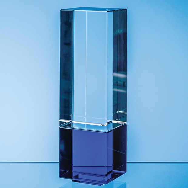 Promotional 22cm Clear & Cobalt Blue Optical Crystal Berkley Column Award