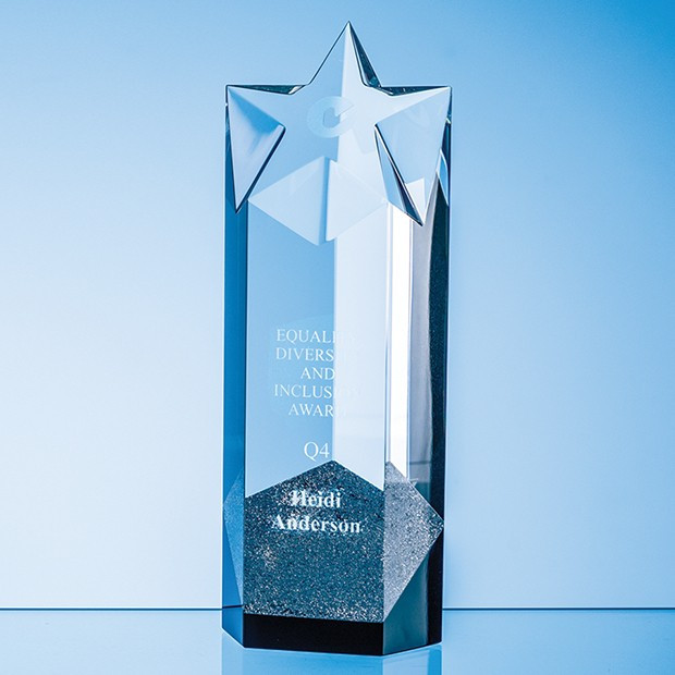 Promotional 24cm Sparkling Silver Optical Crystal Star Column Award