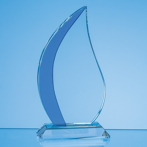 Promotional 18cm Optical Crystal Clear & Cobalt Blue Flame Award