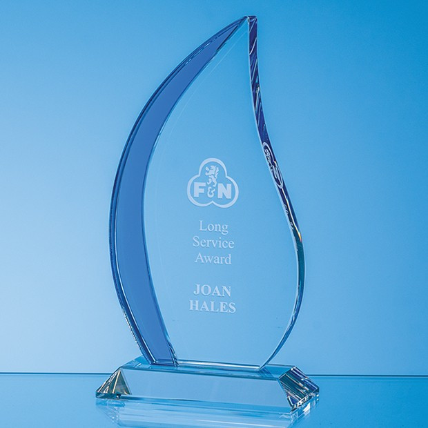 Promotional 20cm Optical Crystal Clear & Cobalt Blue Flame Award