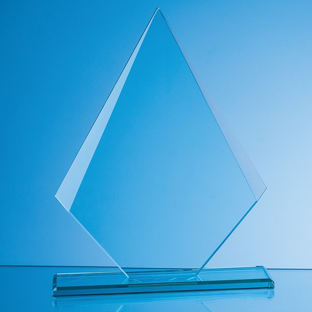 Promotional 21cm x 14.5cm x 12mm Jade Glass Facetted Diamond Award