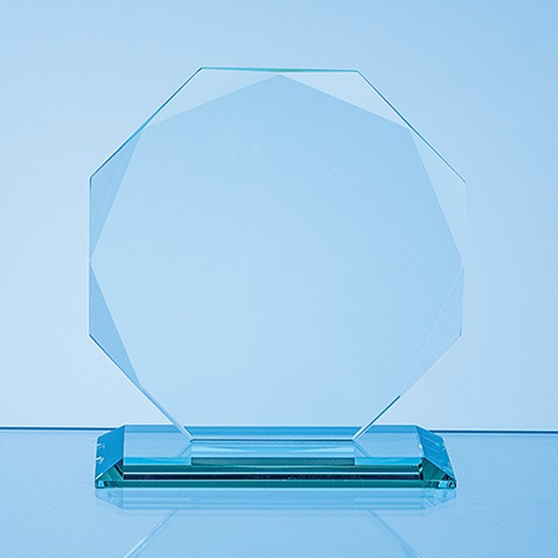 Promotional 11.5cm x 11.5cm x 10mm Jade Glass Facetted Octagon Award