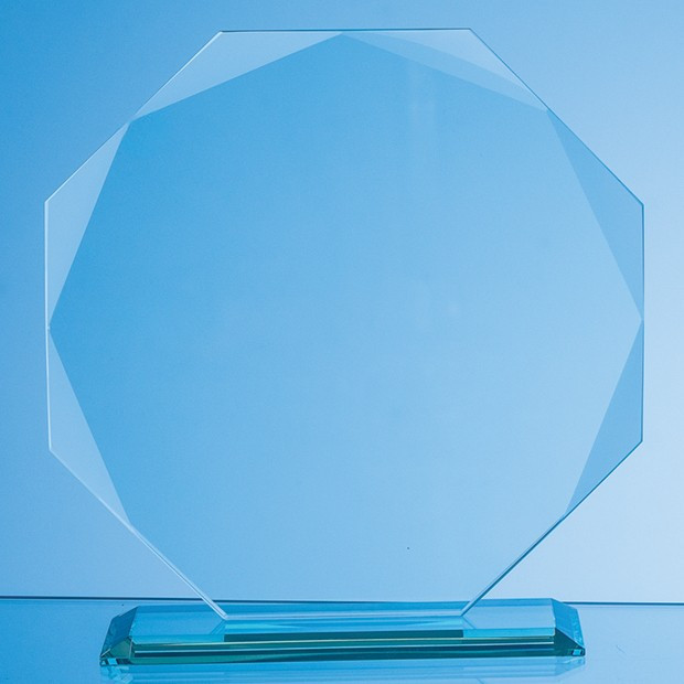 Promotional 19cm x 19cm x 10mm Jade Glass Facetted Octagon Award