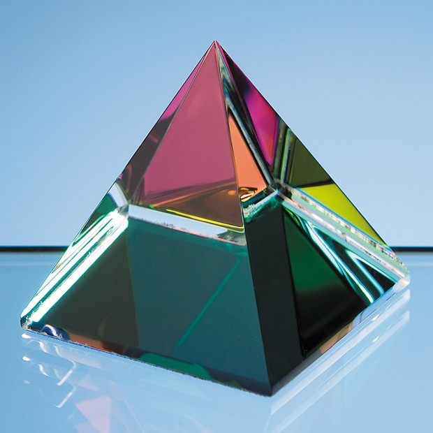 Promotional 5cm Coloured Optical Crystal 4 Sided Pyramid