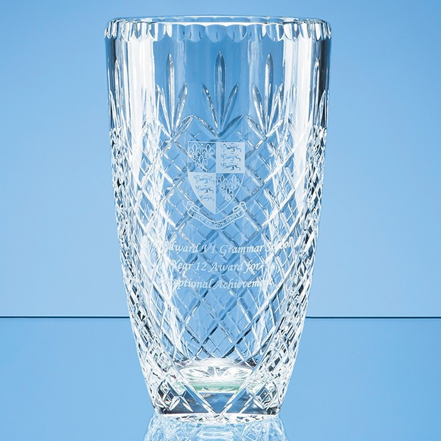 Promotional 25cm Lead Crystal Panelled Barrel Vase