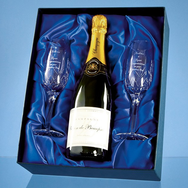 Promotional Double Champagne Flute Gift Set with a 75cl Bottle of Brut House Champagne