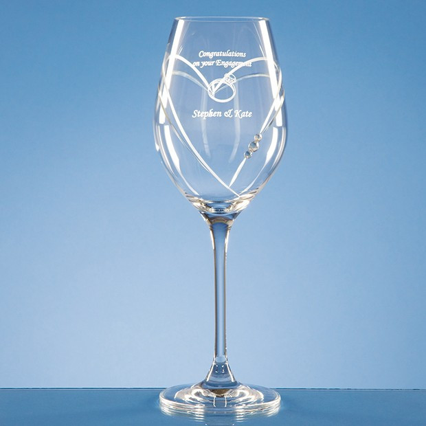 Promotional Single Diamante Wine Glass with Heart Shaped Cutting