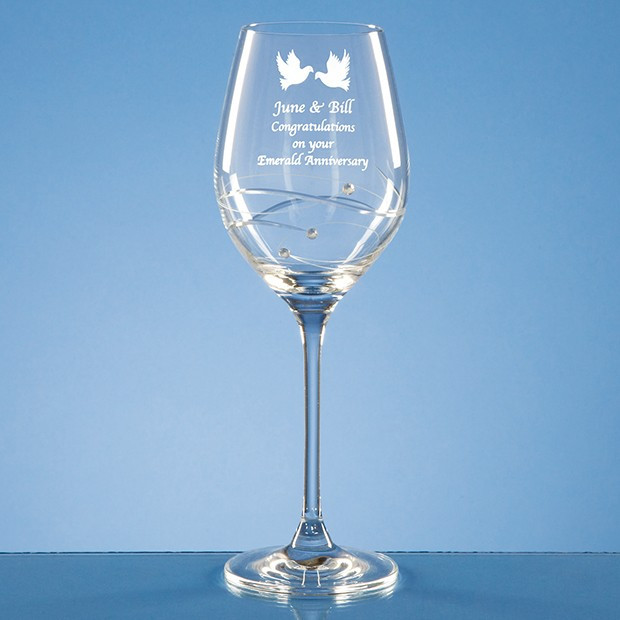 Promotional Single Diamante Wine Glass with Spiral Design Cutting