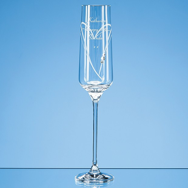 Promotional Just For You' Diamante Champagne Flute with Heart Shaped Cutting in an attractive Gift Box