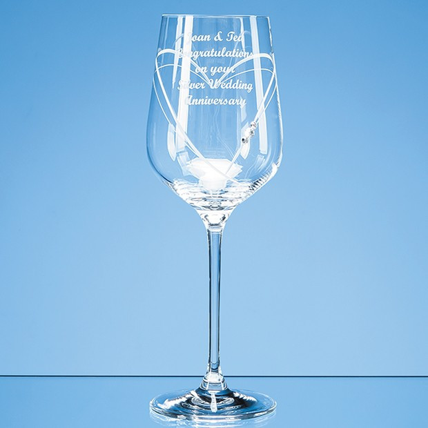 Promotional Just For You' Diamante Wine Glass with Heart Shaped Cutting in an attractive Gift Box