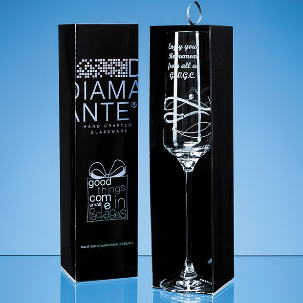 Promotional Just For You' Diamante Champagne Flute with Spiral Design Cutting in an attractive Gift Box