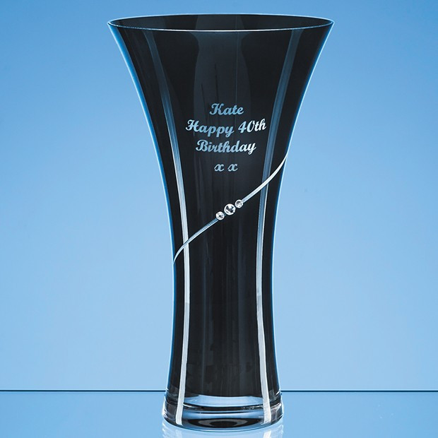 Promotional 25cm Onyx Black Diamante Trumpet Vase