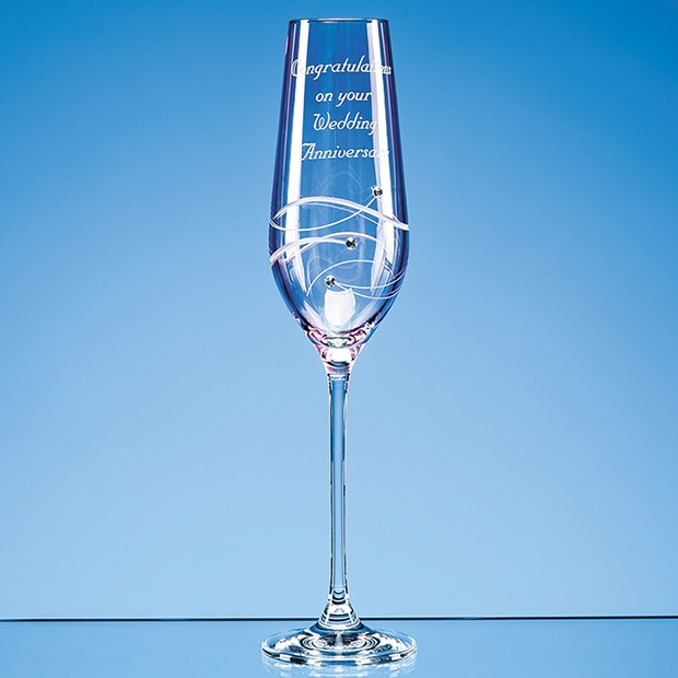 Promotional Single Pink Diamante Champagne Flute with Spiral Design Cutting