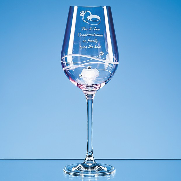 Promotional Single Pink Diamante Wine Glass with Spiral Design Cutting