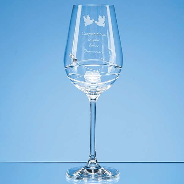 Promotional Single Diamante Wine Glass with Modena Spiral Cutting