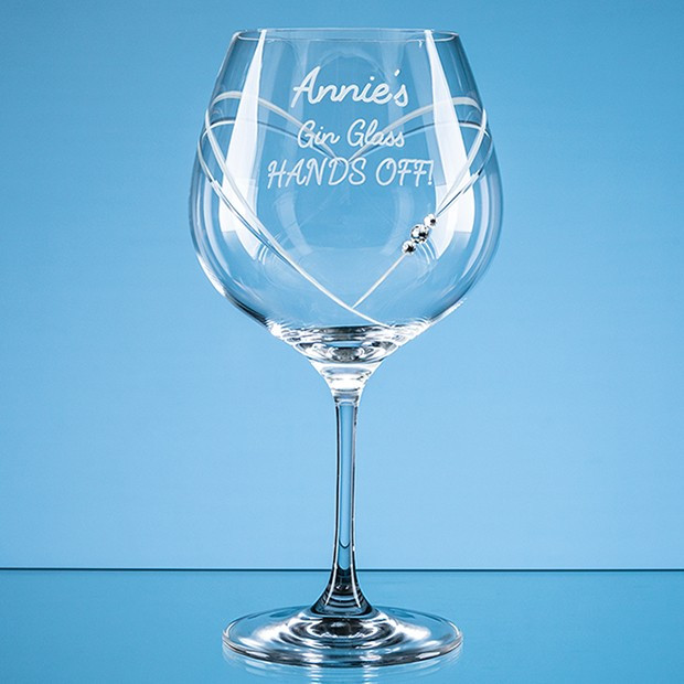 Promotional 610ml 'Just For You' Diamante Gin Glass with Heart Shaped Cutting