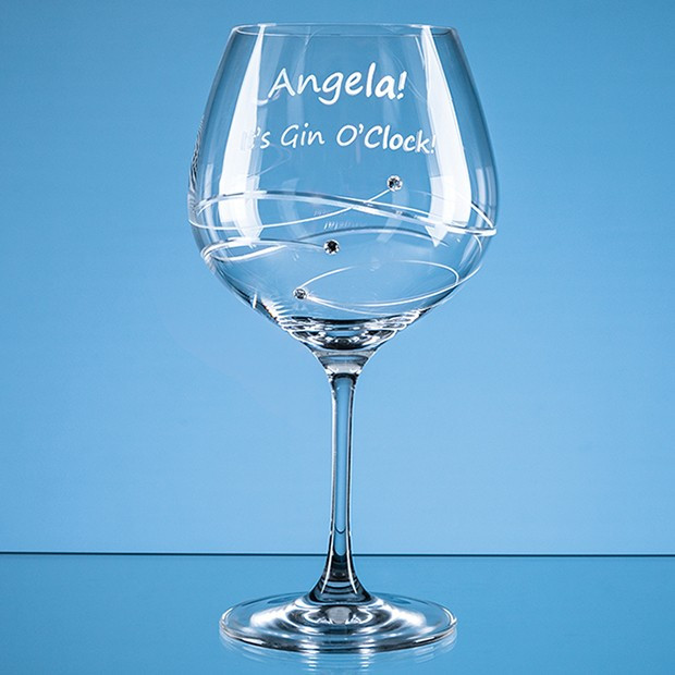 Promotional 610ml 'Just For You' Diamante Gin Glass with Spiral Design Cutting