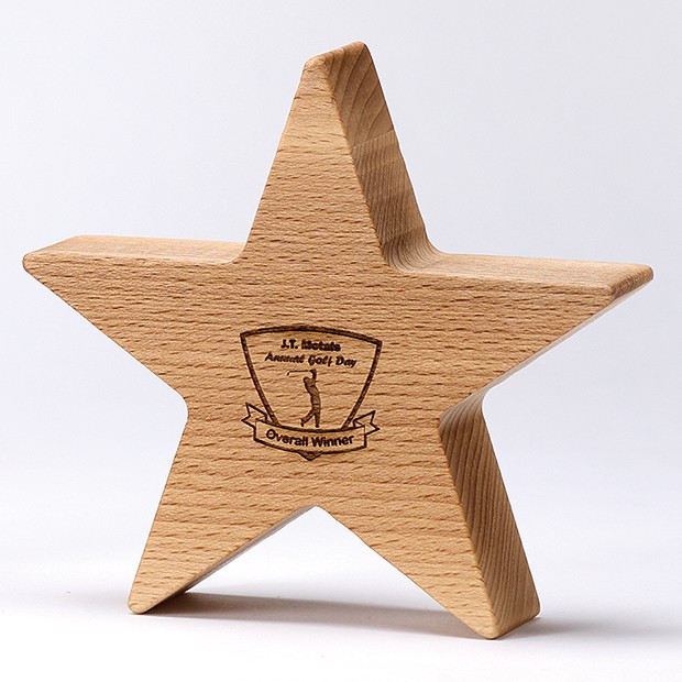 Promotional 13cm x 13cm x 3.5cm Beech 5 Pointed Star Award