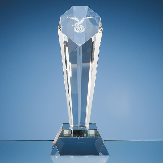 Promotional 26cm Optical Crystal Sloped Facet Column Award