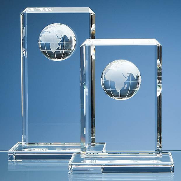 Promotional 19cm Optical Crystal Globe Rectangle Award