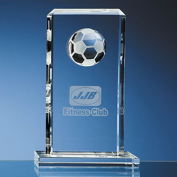 Promotional 24cm Optical Crystal Football Rectangle Award