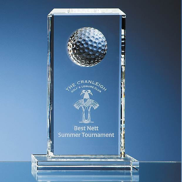 Promotional 24cm Optical Crystal Golf Ball Rectangle Award